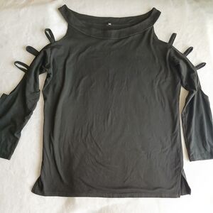 Long Sleeve Top With Decorative Sleeve Cutouts, Size?